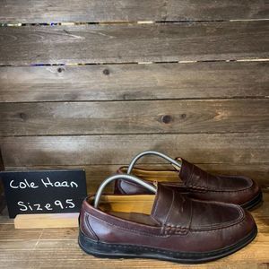 Mens Cole Haan Hamlin Traveler Brown Leather Lug‎ Sole Shoes Penny Loafers 9.5 M